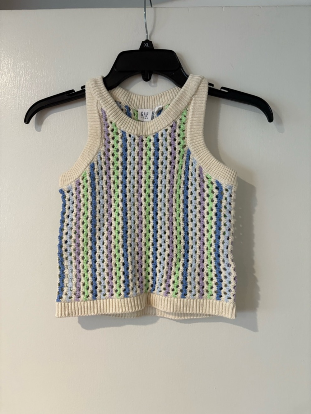 GAP Kids Cream Crochet Tank with Pastel Blue, Green & Lavender Stripes